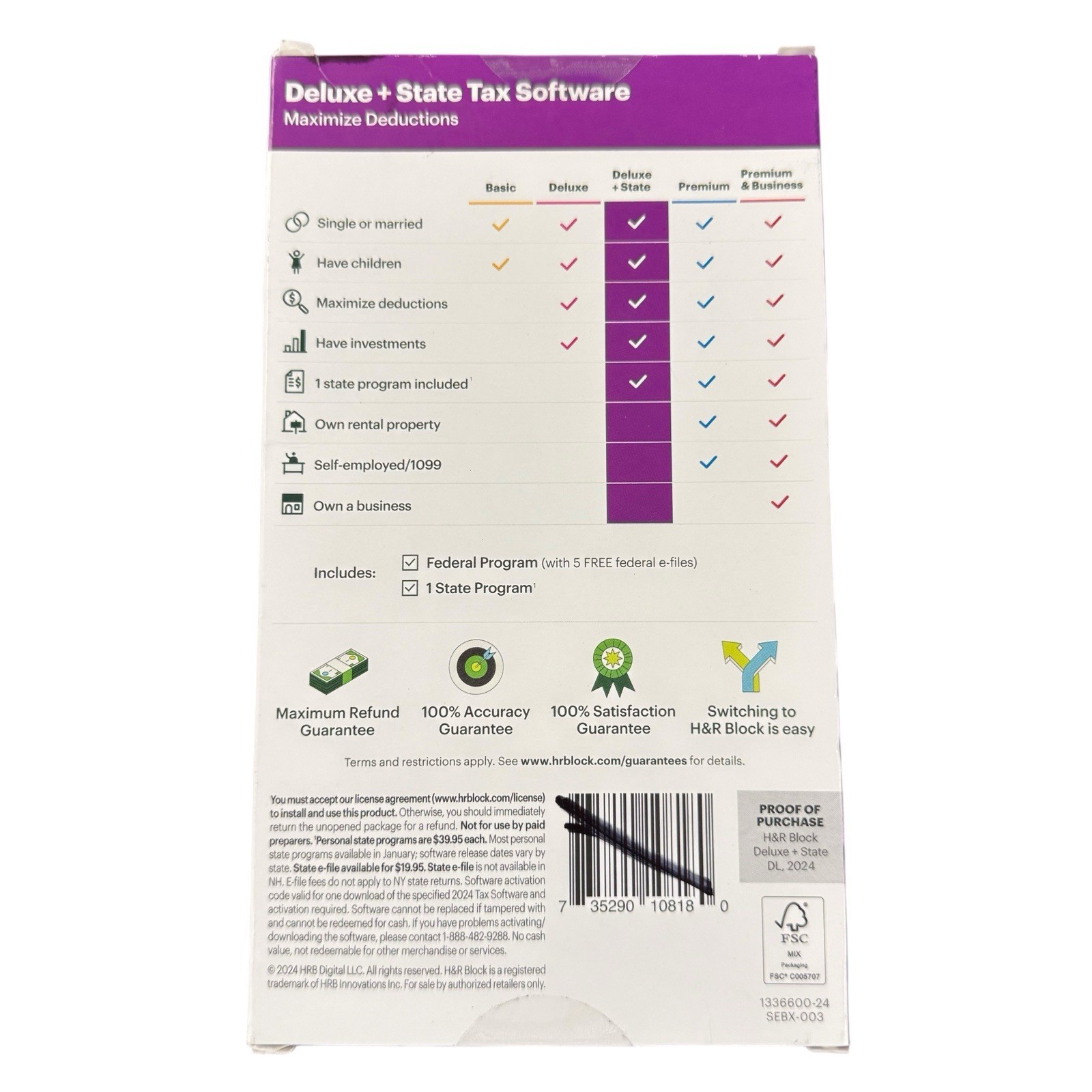 2024 NEW H&R Block Tax Software Deluxe + State 2024 PC/Mac Key Card DL/ No CD