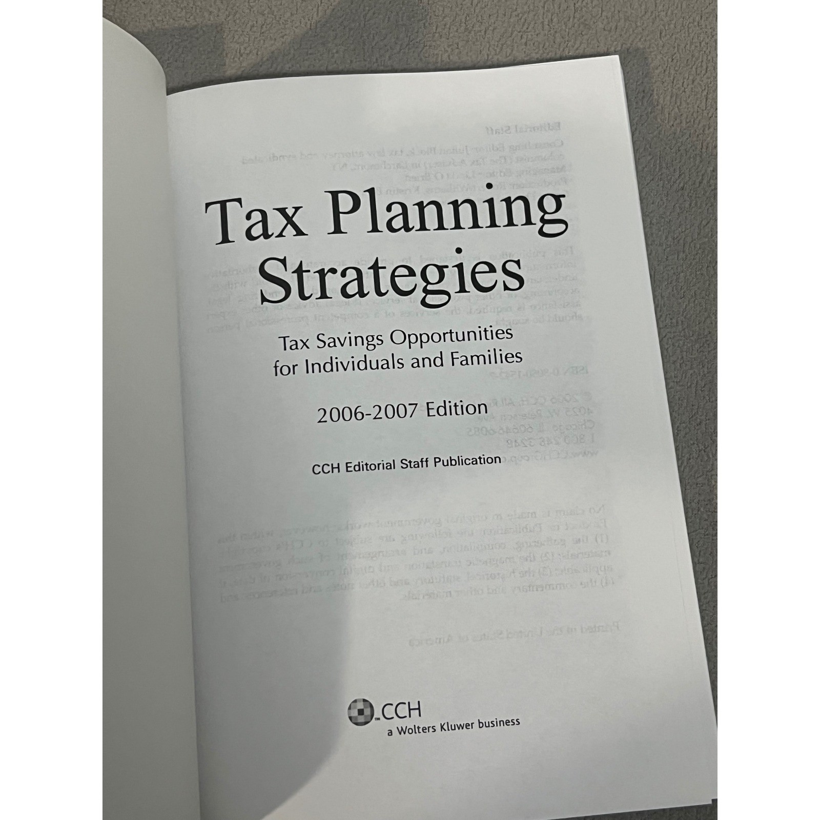 CCH Tax Planning Strategies Tax Savings individuals Families 05-07 Editions