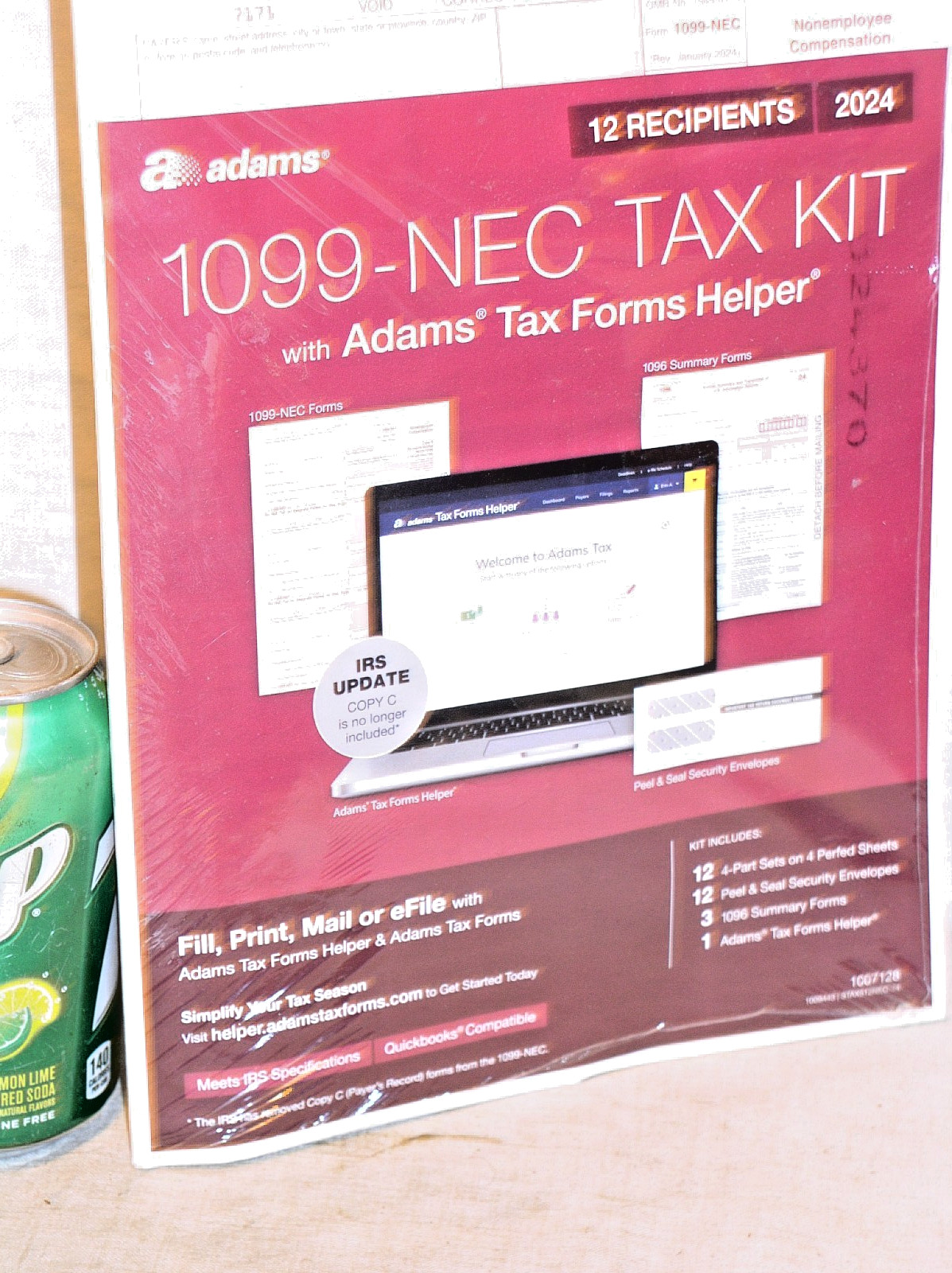 SEALED 2024 ADAMS 1099-NEC TAX KIT FORMS 4-PART 12 RECIPIENTS+SUMMERY+HELPER