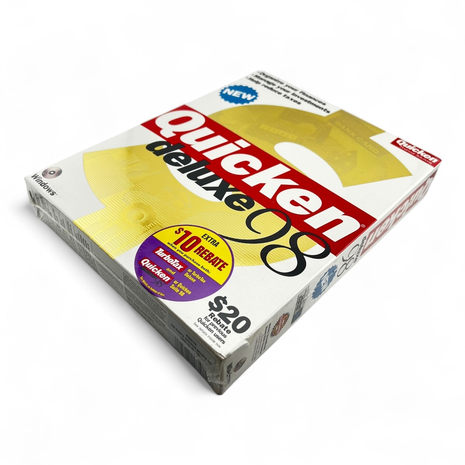 Quicken Deluxe 98 CD Windows Software Intuit Business Finance Vtg 1997 Sealed