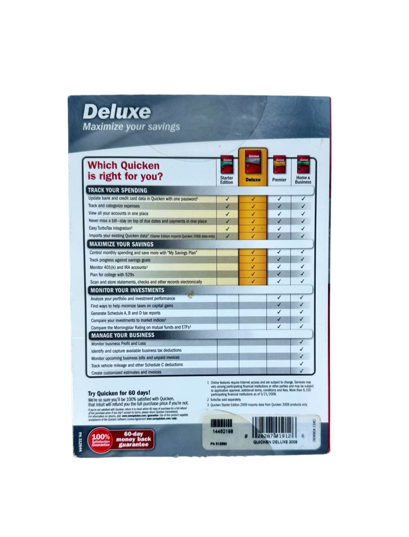 Intuit Quicken Deluxe 2009 ONLY WORKS w/ WIN XP &Vista NOT FOR WINDOWS 10/11