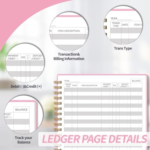 Accounting Ledger Book for Small Business Bookkeeping Medium(8.4″ x 6.1″ ) Pink
