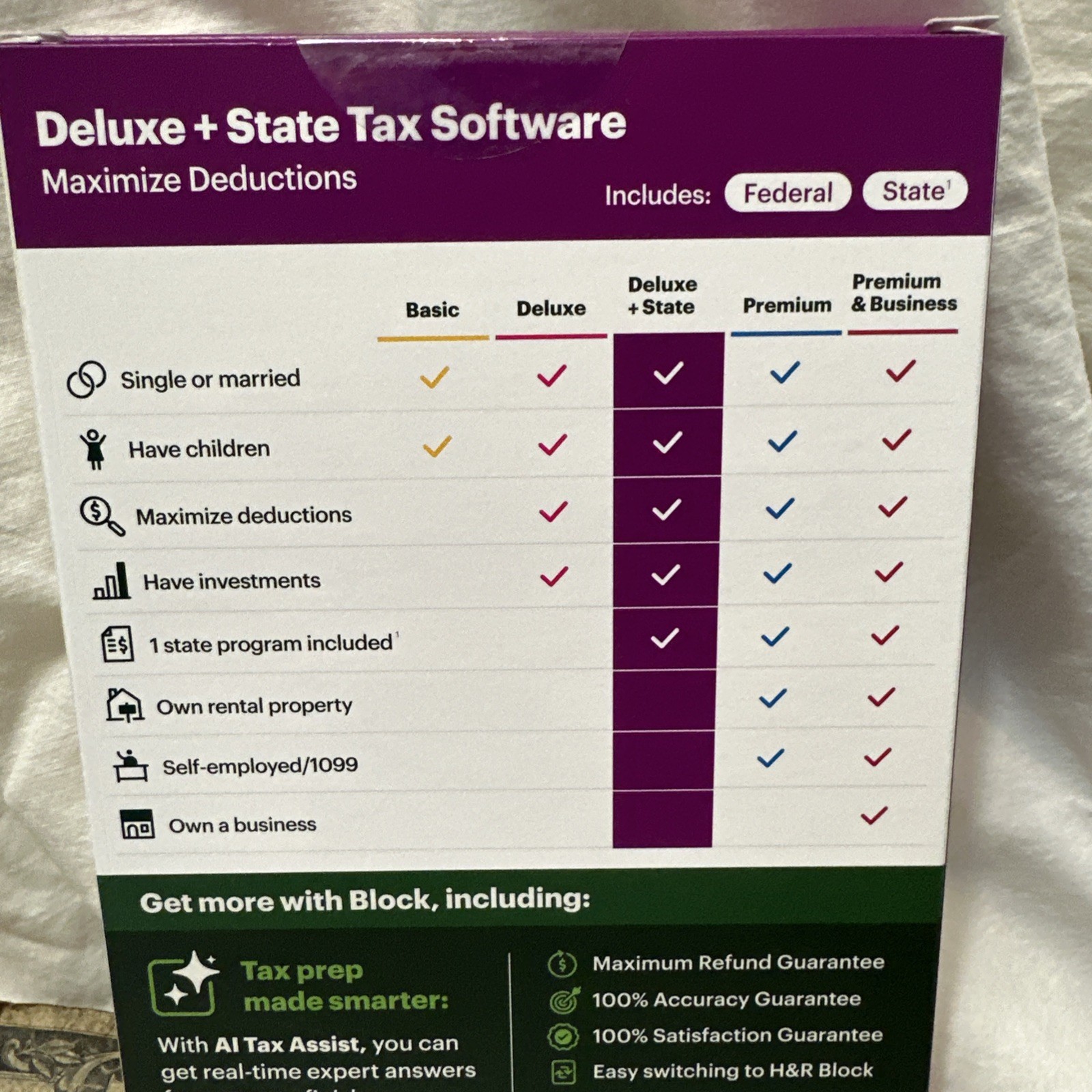 H&R Block Tax Software Deluxe + State 2025 Key Card PC / MAC USA Turbotax