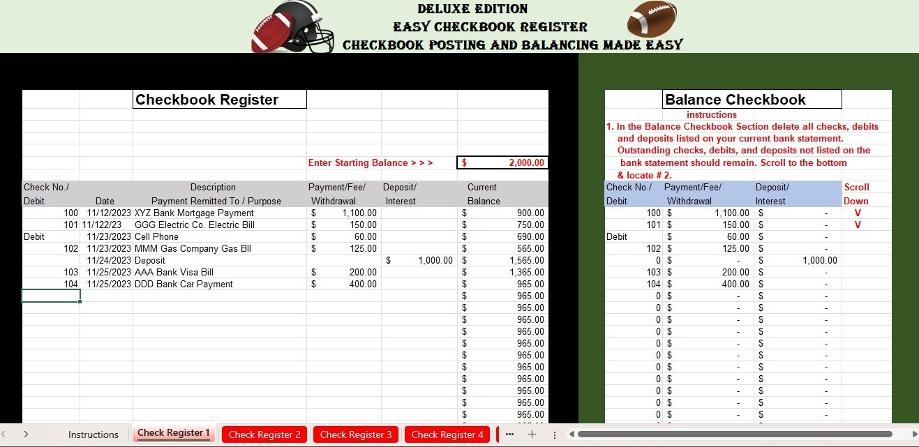 Checkbook Register Excel Spreadsheet, For PC or Android + FREE Budget Template