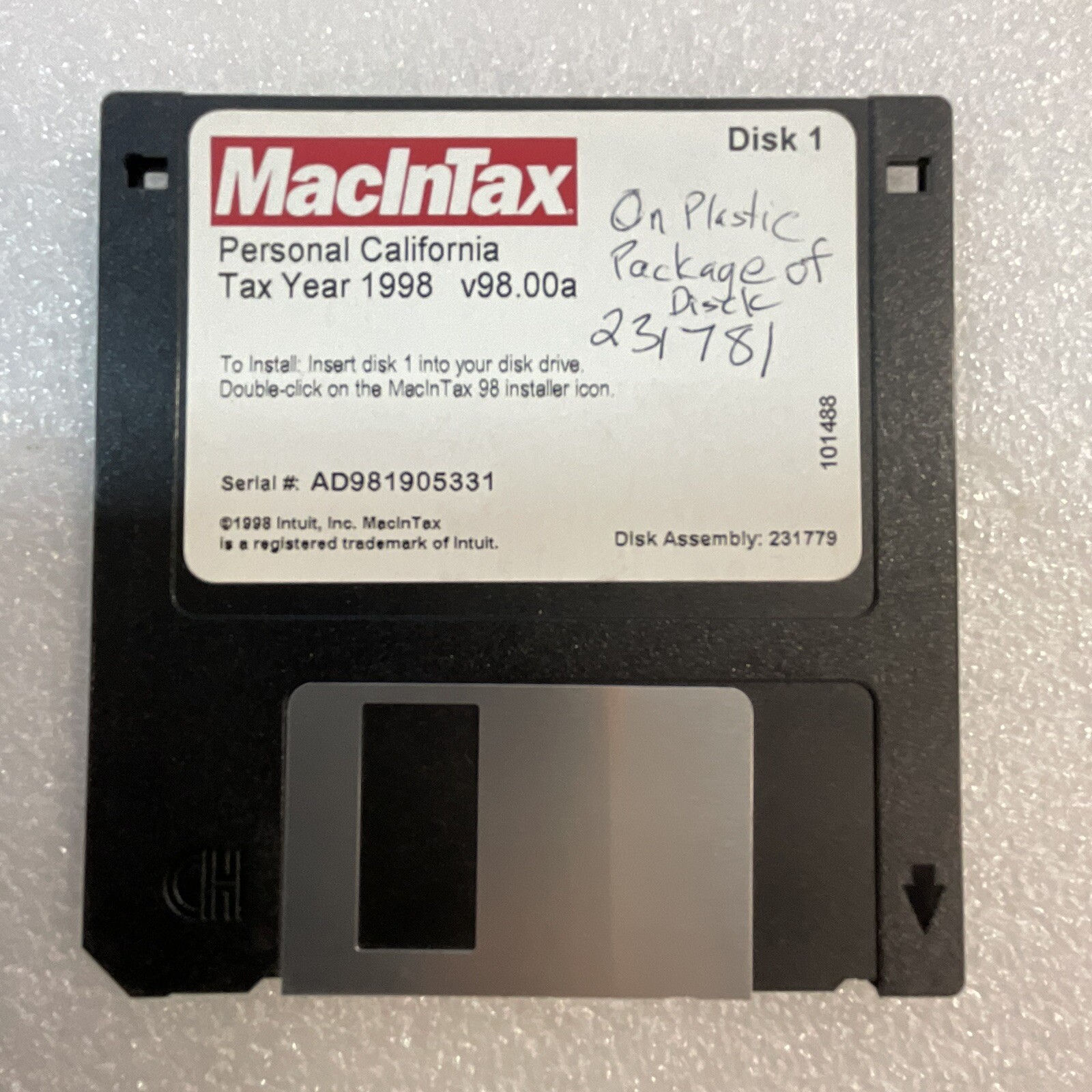 1998 Mac In Tax Personal California 3.5″ 2 Disks 1998 ElectronicsRecycled