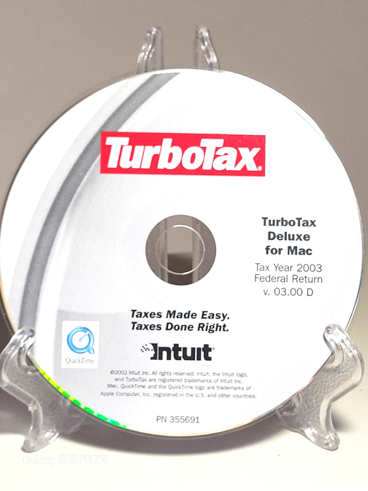 Intuit TurboTax Deluxe for Mac 2003 Federal Return CD-ROM- PN 355691-Quick Time