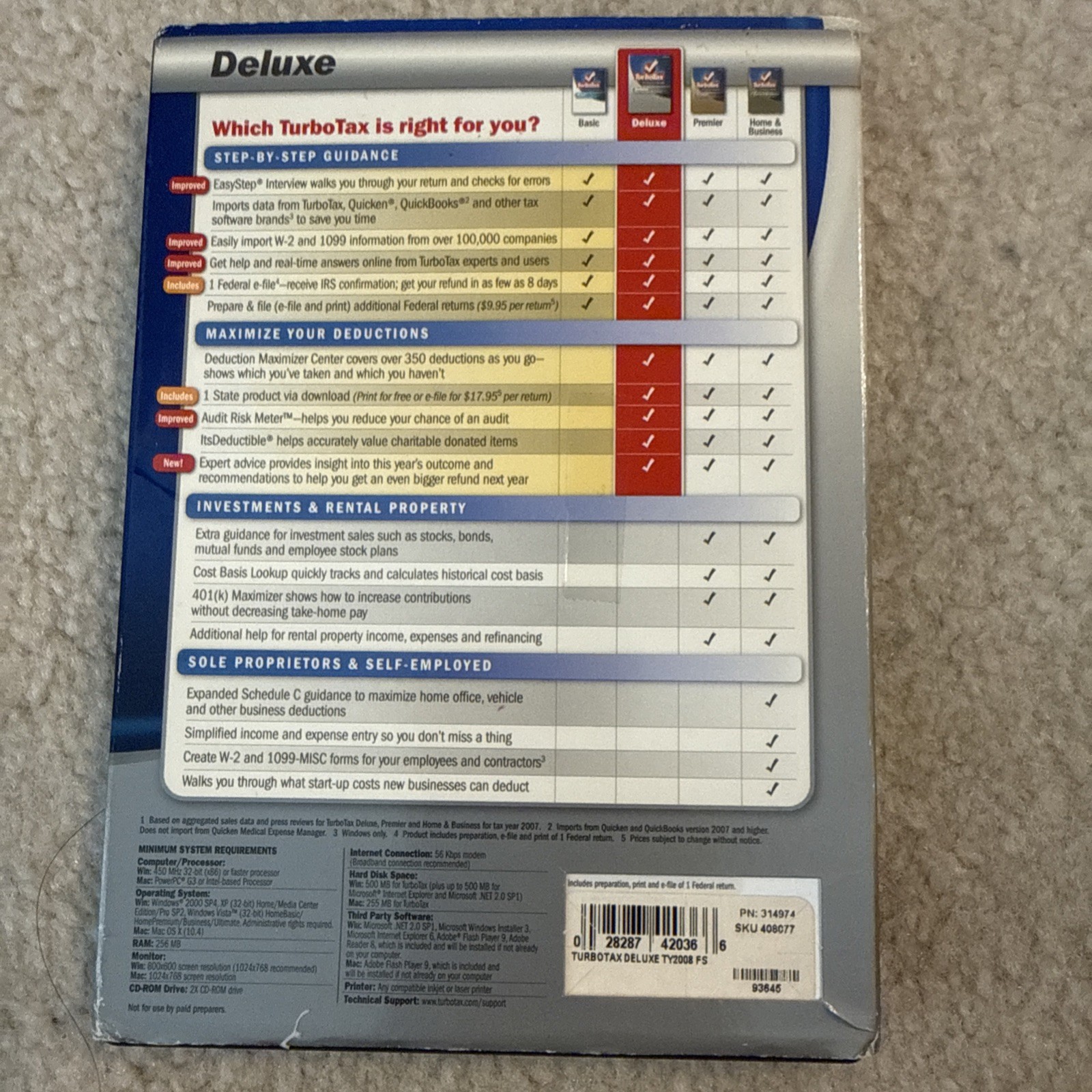 ✅Turbo Tax Deluxe 2008 Federal & State Returns plus Federal E-File in Sleeve