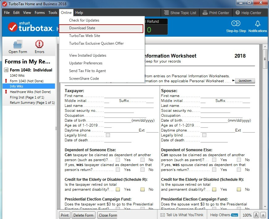 2018 TurboTax Home & Business federal e-file & state return for PC Download CD