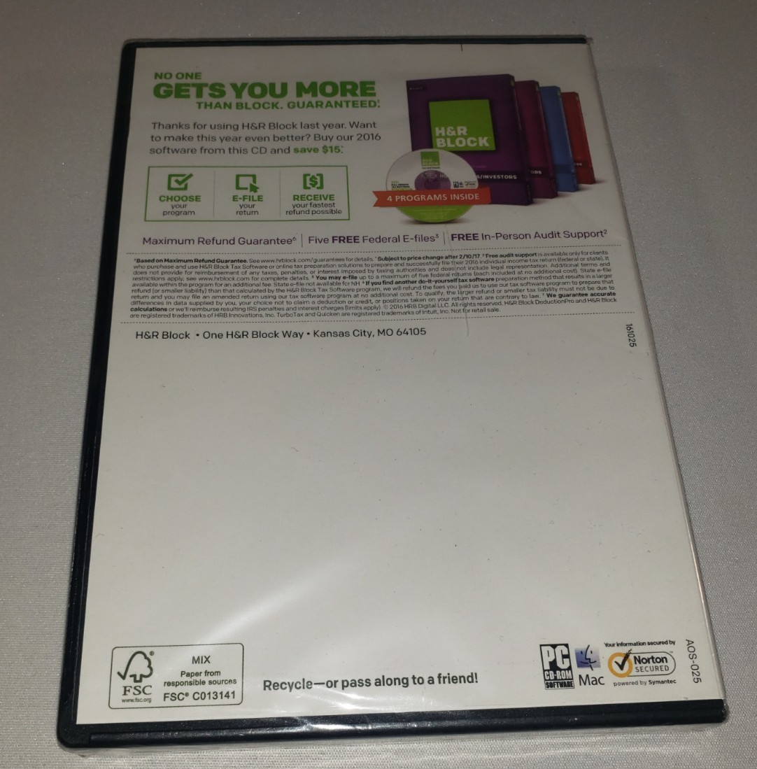 OEM 2016 H&R Block Deluxe Premium State Business Tax Software NEW Sealed PC/MAC