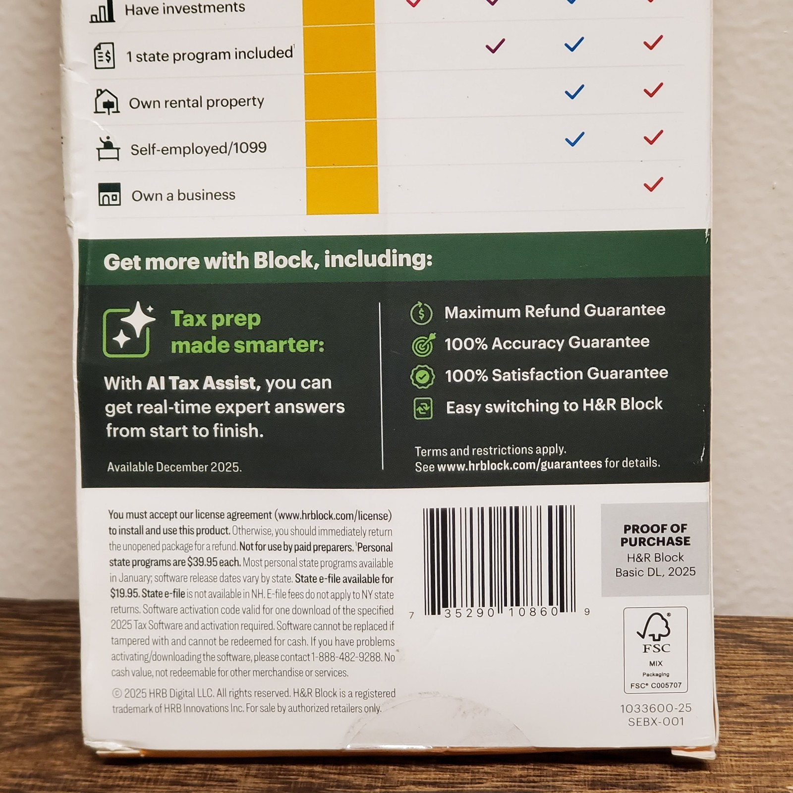 H&R Block Tax Software Basic 2025 PC/Mac [Key Card] NEW