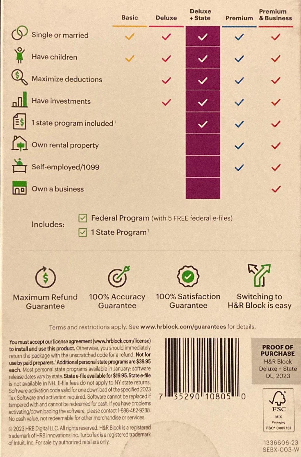 2024 H&R Block DELUXE Federal & State Code for Download or local pickup!