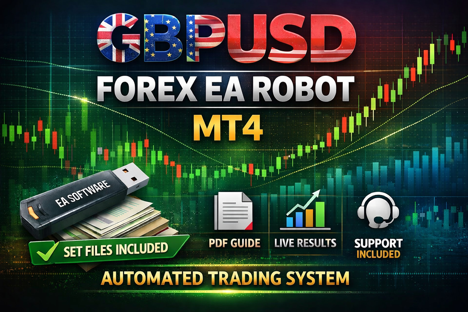 GBPUSD Forex EA Robot for MT4 + Set Files | Auto Trading Expert Advisor