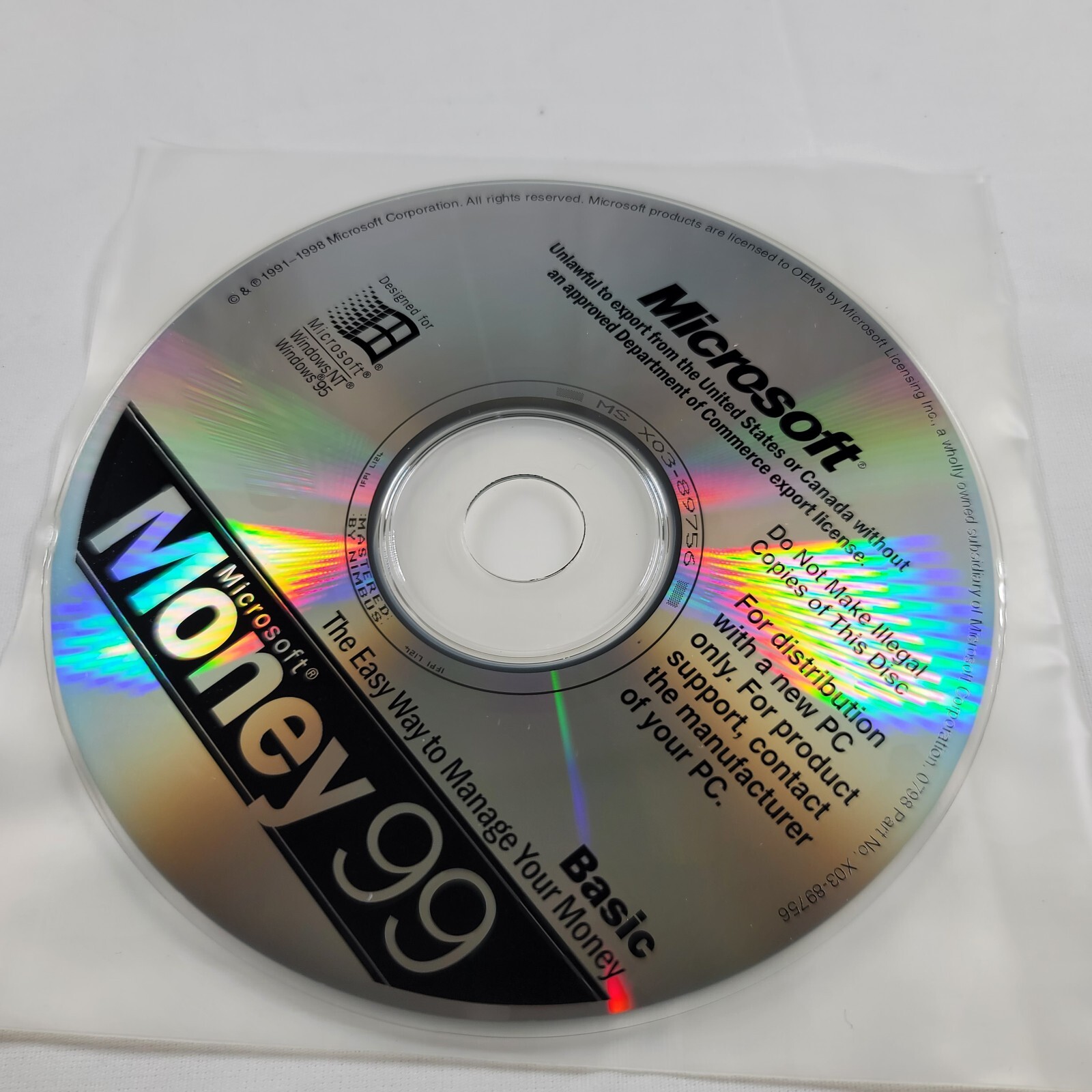 Microsoft Money 99 Basic Software PC Windows NT & Windows 95 DISC ONLY