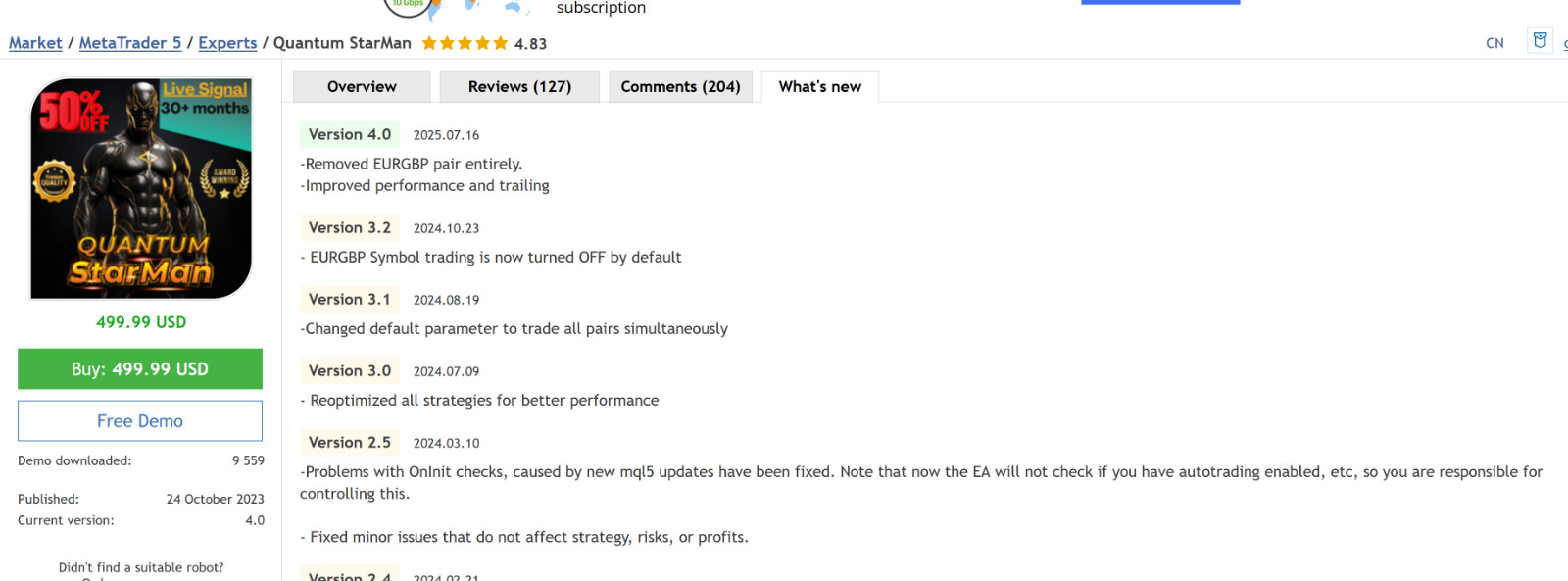 v4.0 Quantum Starman EA Metatrader MT5 Gold Bot Trading Robot MQL5 Expert
