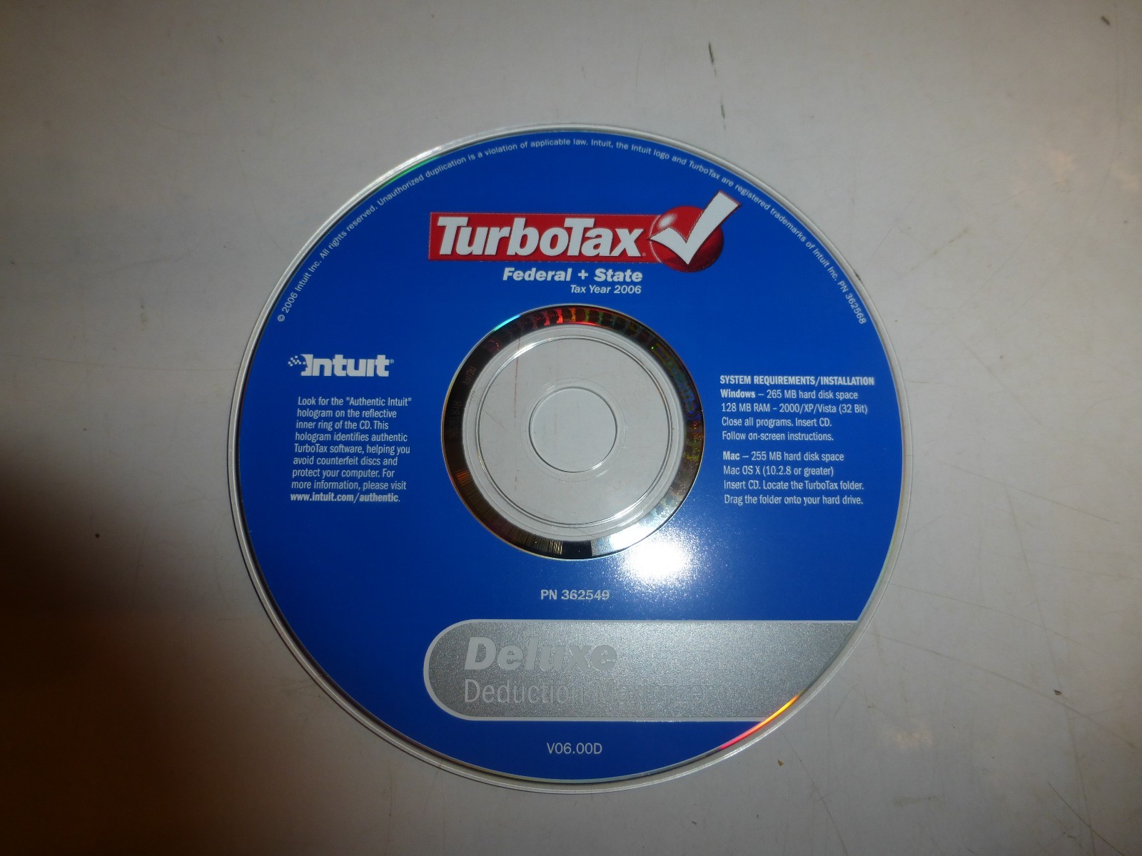1 CD 2006 TURBOTAX Deluxe Personal Tax Software, Federal and State B310