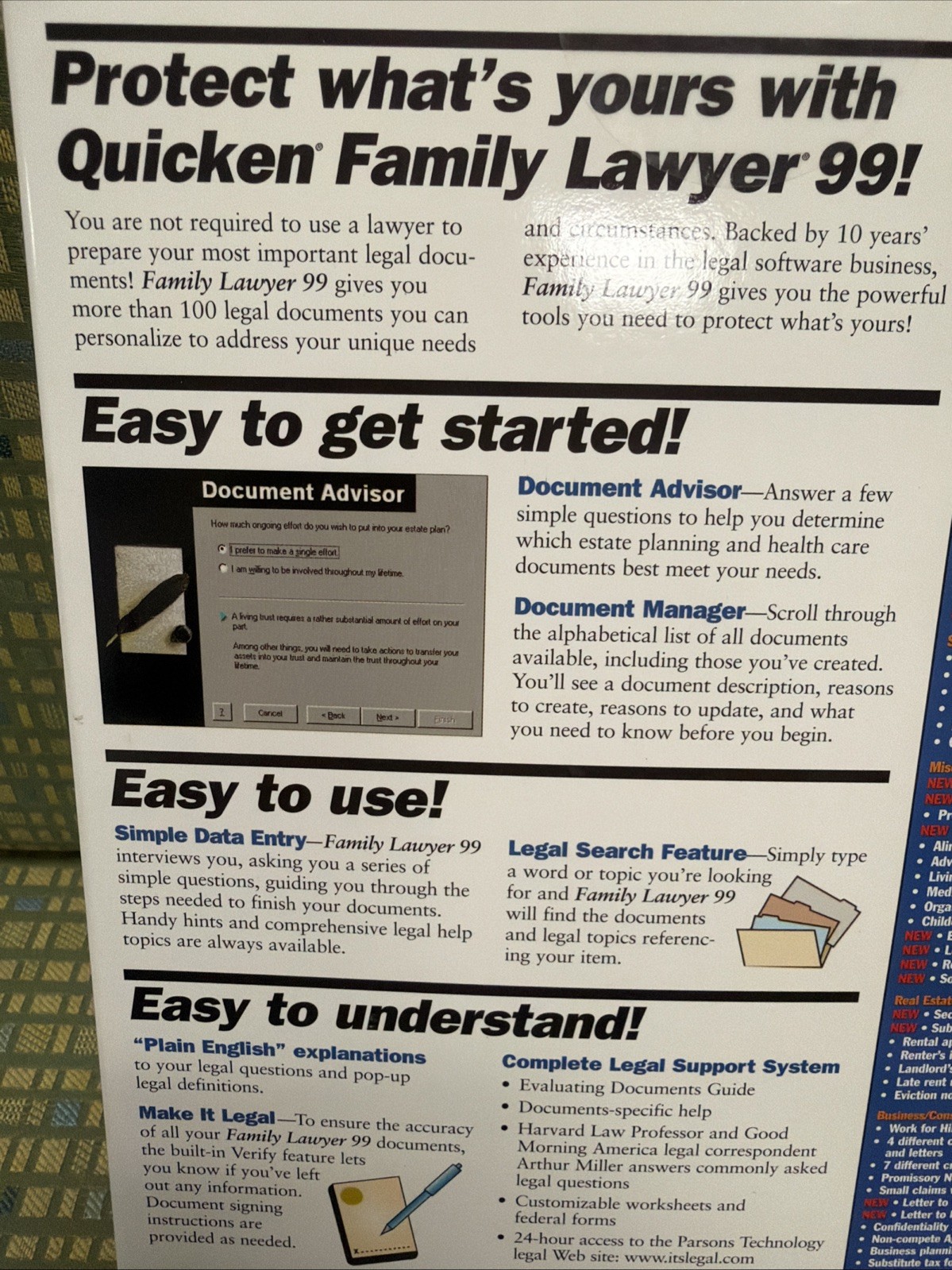 Quicken Family Lawyer 99 – Windows 3.1 – 95 / 98 – CD ROM – New – Sealed