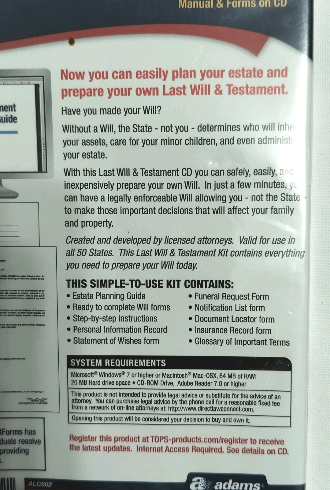 Adams Prepare A Last Will and Testament Software CD