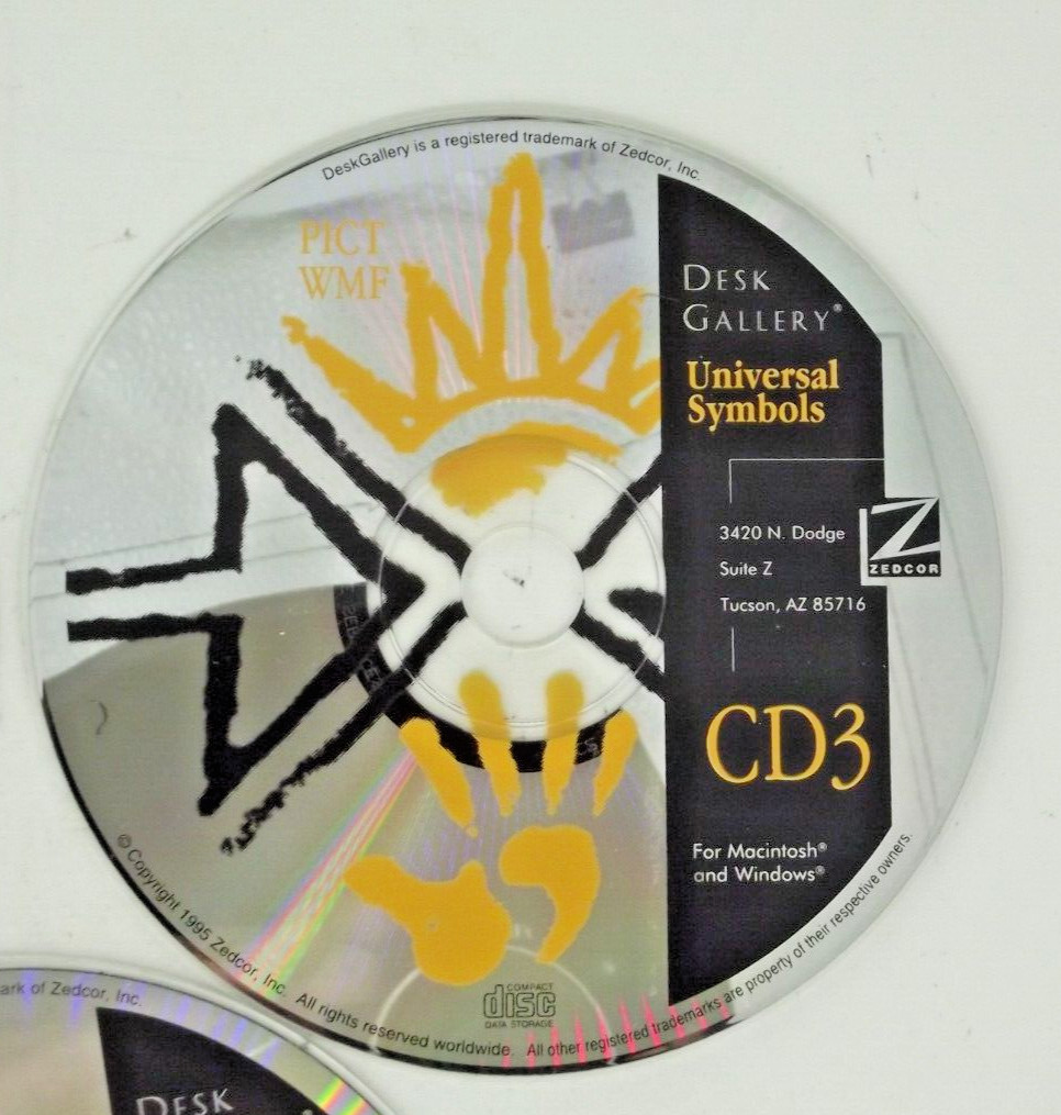Zedcor Desk Gallery Universal Symbols Clip Art Stock 3 CD-ROM 1994 Mac Windows
