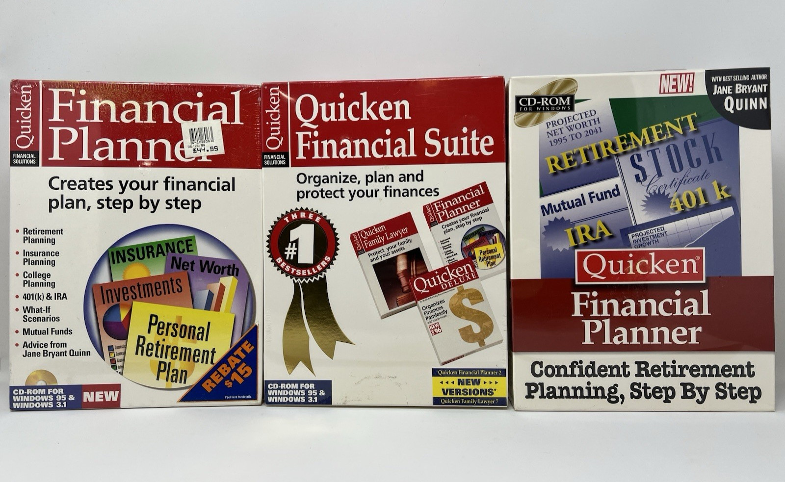 Lot of 3 Quicken Financial Suite Deluxe Planner CD-ROM for Windows New Sealed