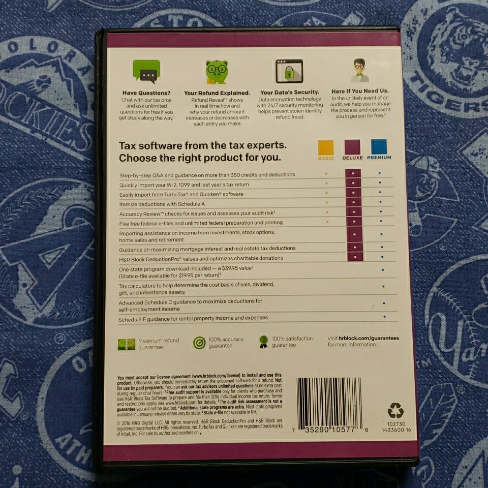 H&R Block 2016 Deluxe Homeowners Investors Federal Tax Only E-file No state
