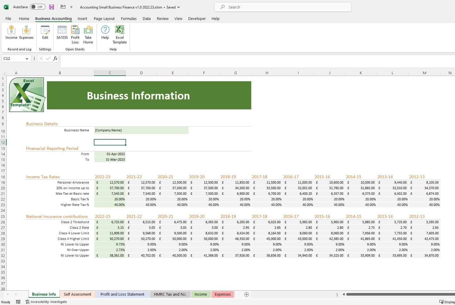 Accounting Small Business Finance Bookkeeping Self Employed Excel Spreadsheet