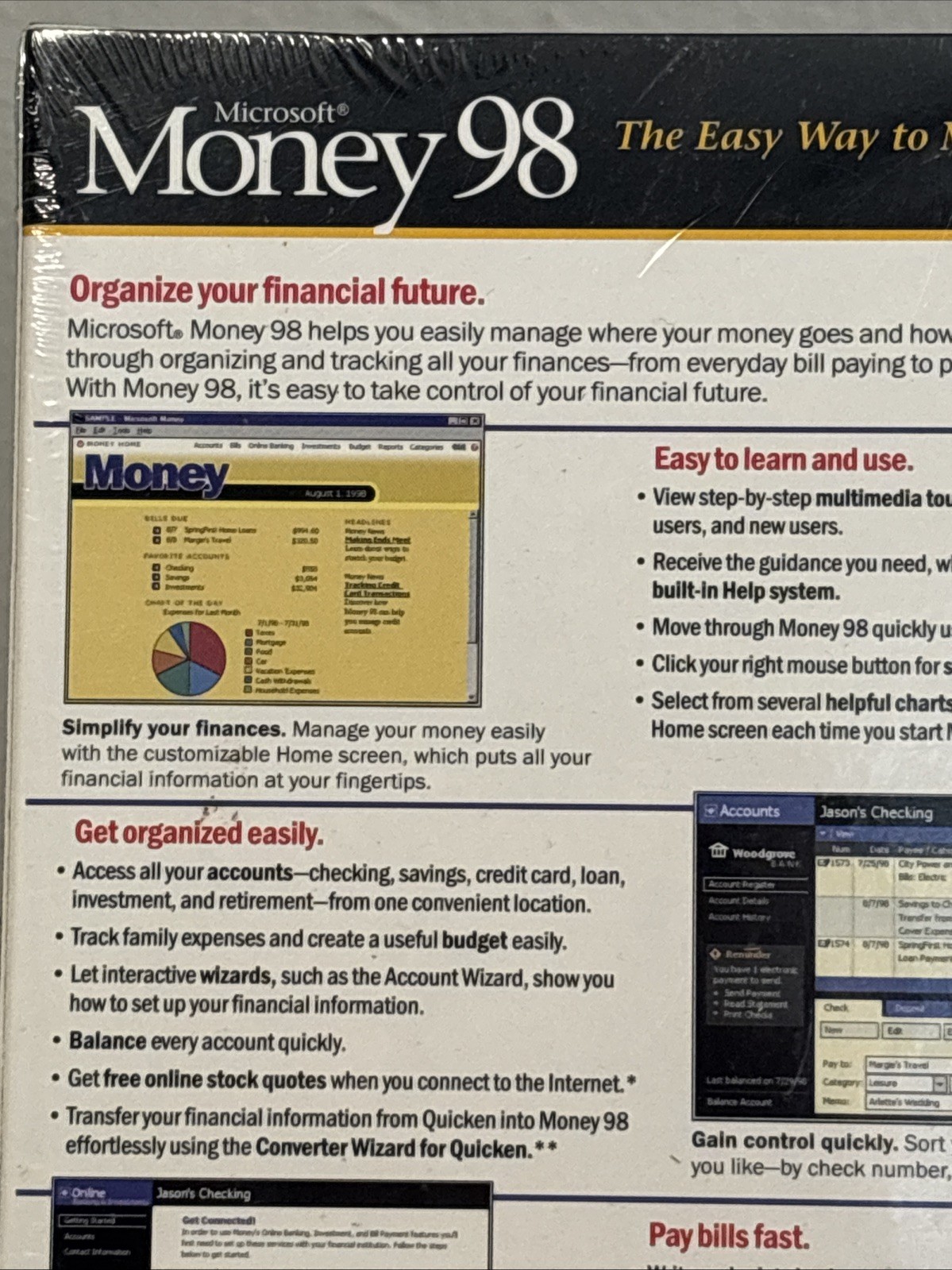 Vintage Microsoft Money 98 PC CD-ROM Software Windows 95/NT Big Box USA Made NEW