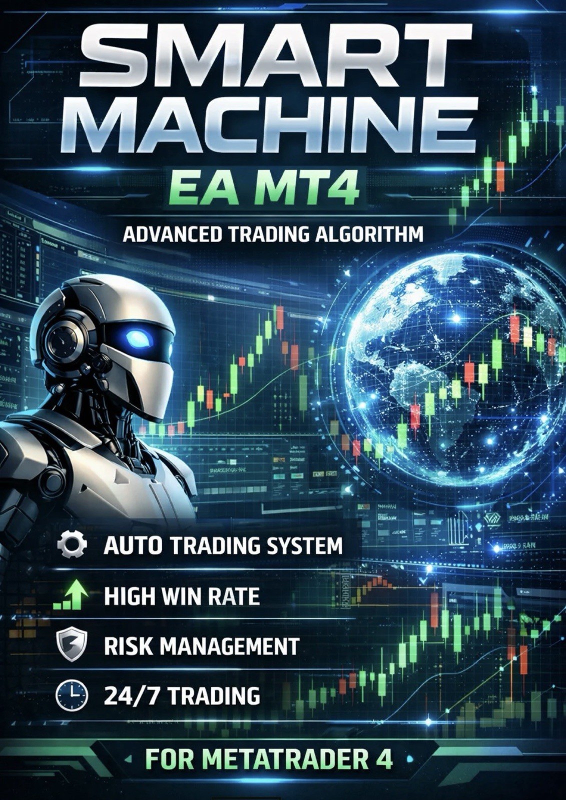 Smart Machine Forex EA MT4 EURUSD Auto Trading Bot 24/7 Scalping Expert Advisor
