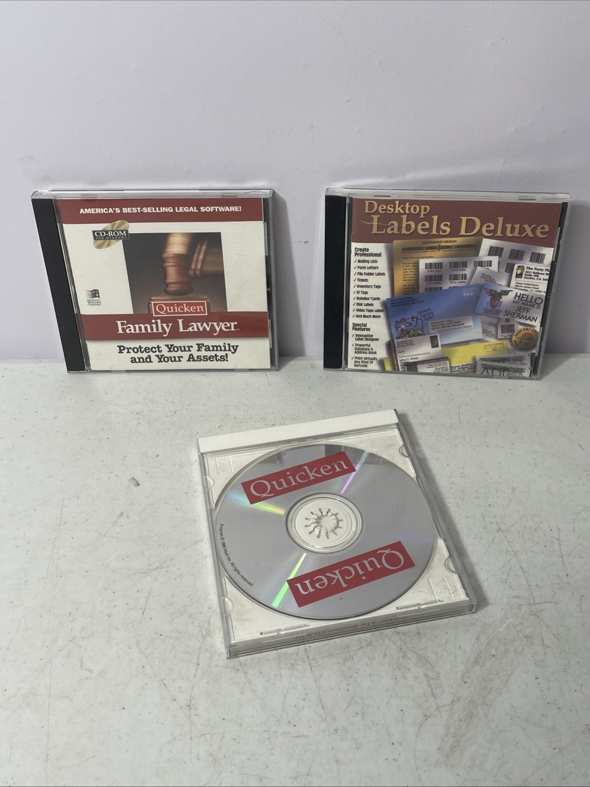 1995 Quicken Family Lawyer & Labels Deluxe For Windows Vintage Lot 3 Cd Rom