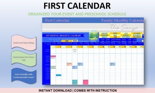 Excel Simple Customizable Automated First Calendar 2025 Scheduling
