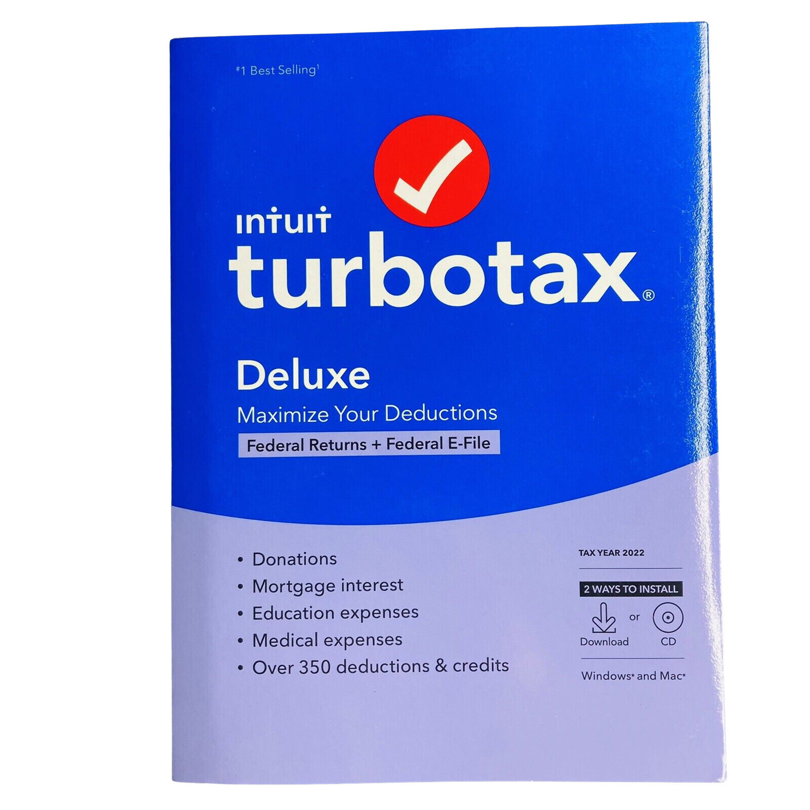 NEW Turbotax Deluxe 2022 Federal Return E-File NO STATE CD Physical Disc WIN MAC