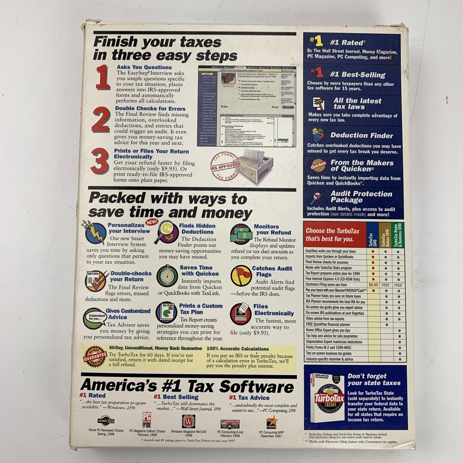 Quicken Turbo Tax Vintage 1998 PC CD-Rom Big Box