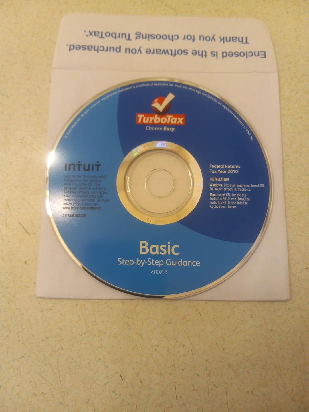 Intuit Turbotax Basic For Federal Returns Year 2010 Software Disc Only