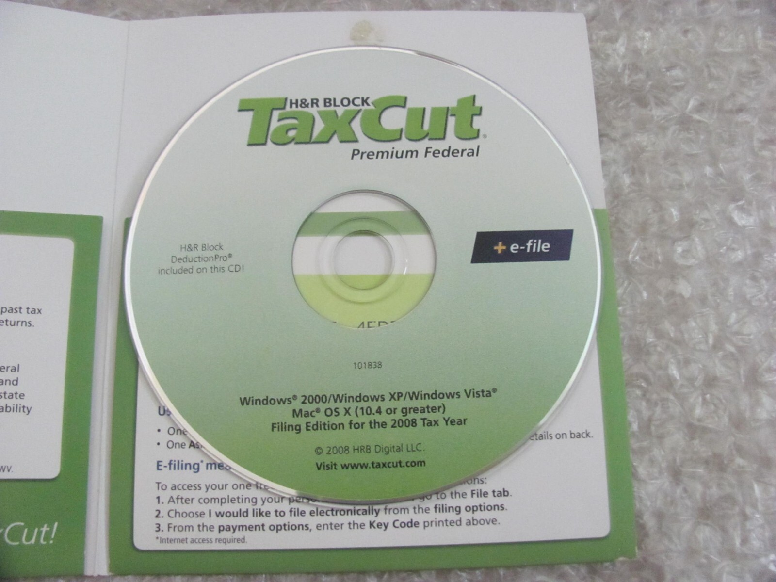 H&R Block Tax Cut Premium Federal 2008 Tax Year Windows and Mac CD-ROM
