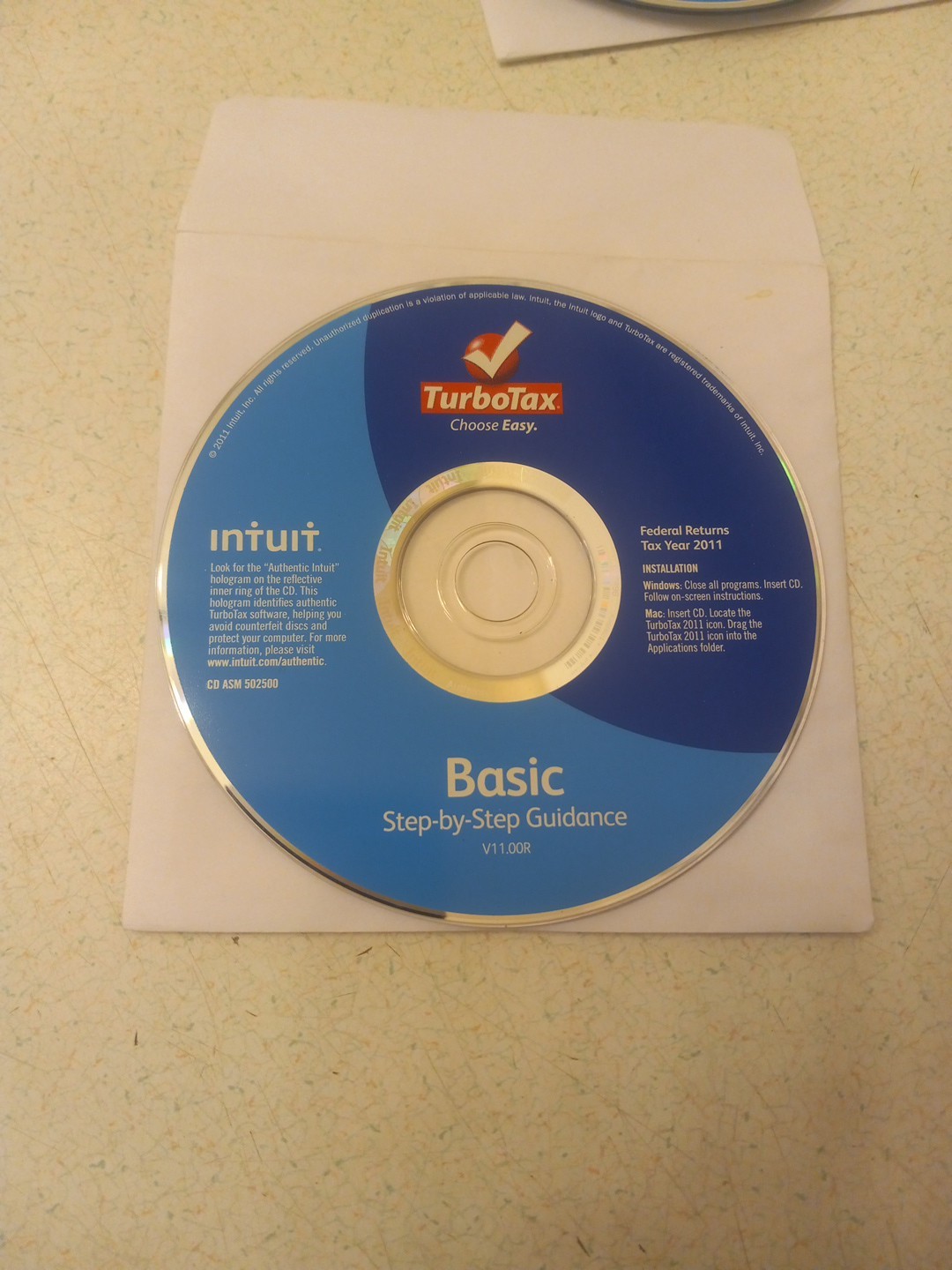 Intuit Turbotax Basic For Federal Returns Year 2011 Software Disc Only