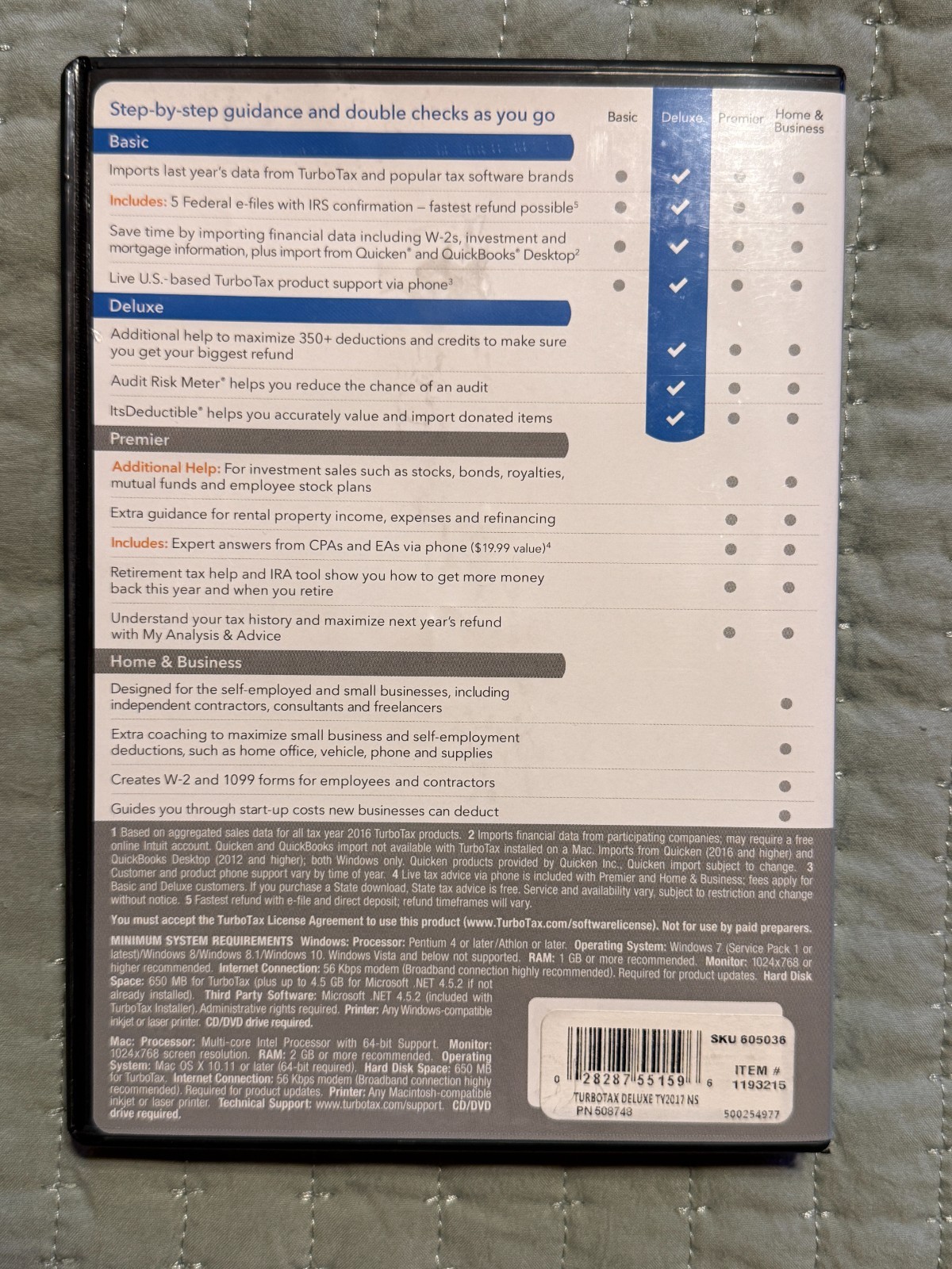 Intuit TurboTax Deluxe CD IRS Federal E-File Return Tax Preparation Win & Mac