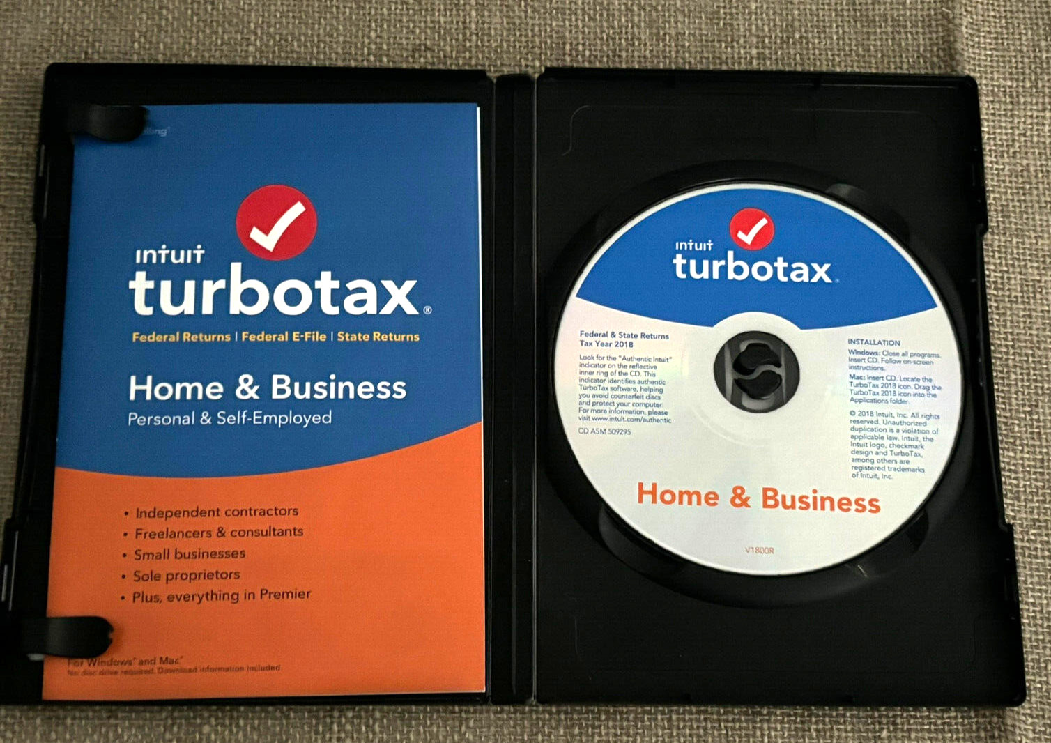 TurboTax Home & Business Personal & Self-Employed Windows & Mac 2018 CD Desktop