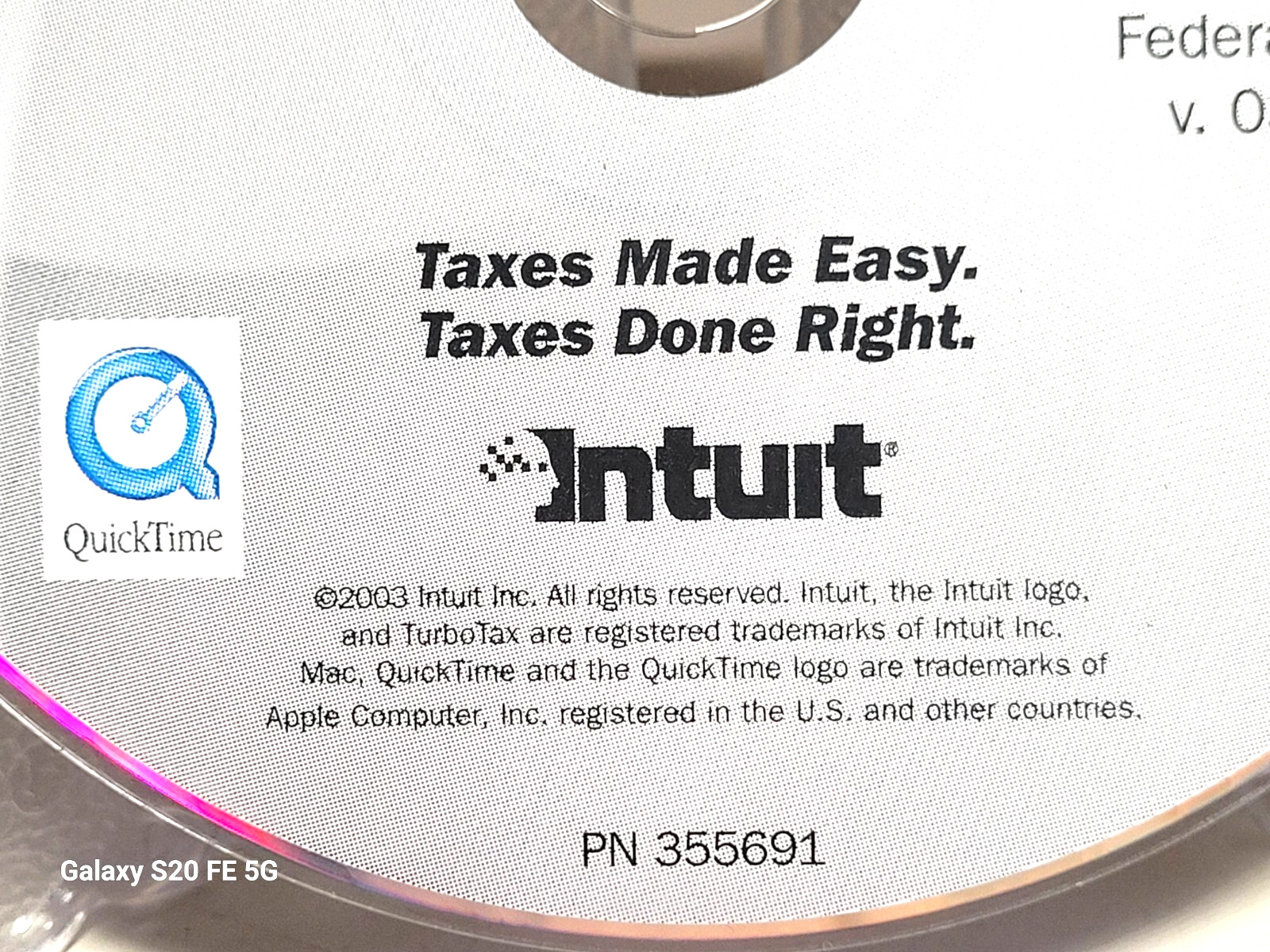 Intuit TurboTax Deluxe for Mac 2003 Federal Return CD-ROM- PN 355691-Quick Time