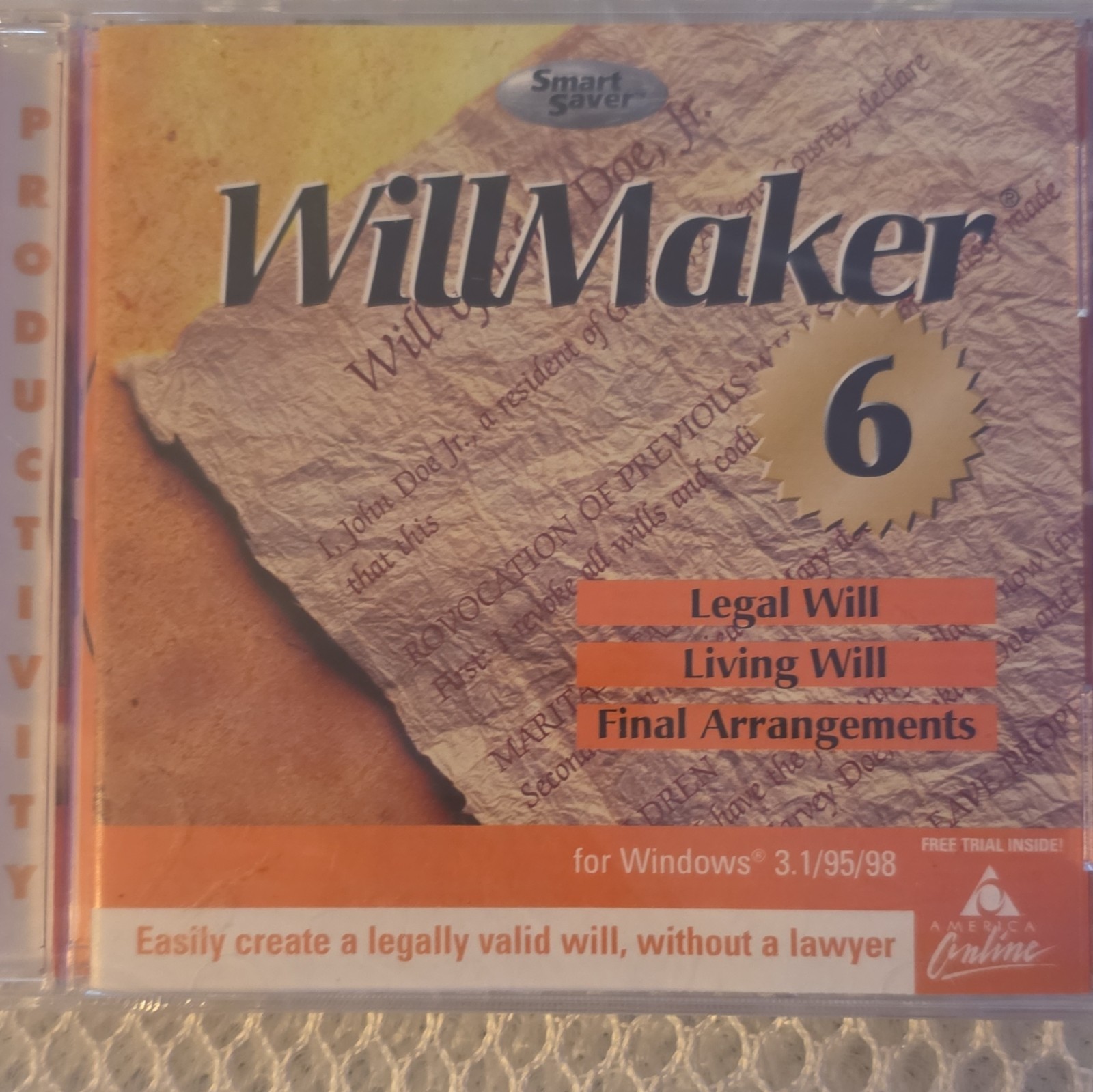 SmartSaver WillMaker 6 Home Legal Software CD for Windows 3.1/95/98