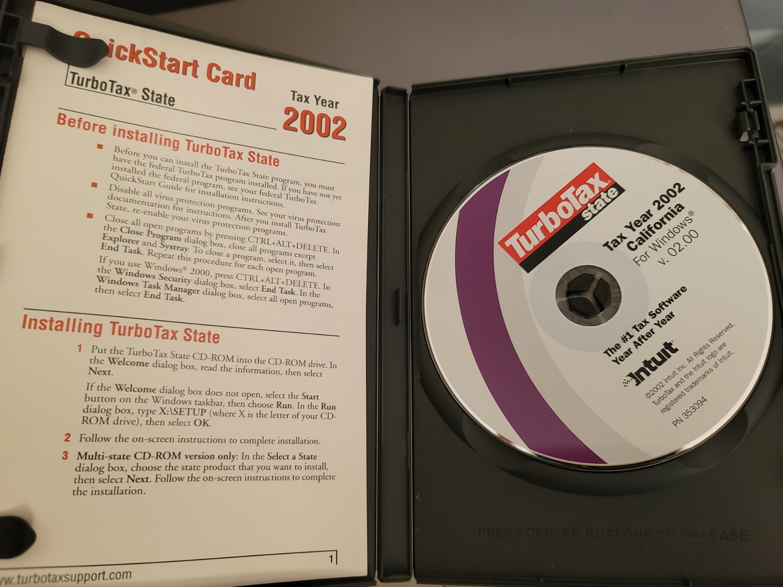 2002 Intuit TurboTax Deluxe Federal and California State For Windows