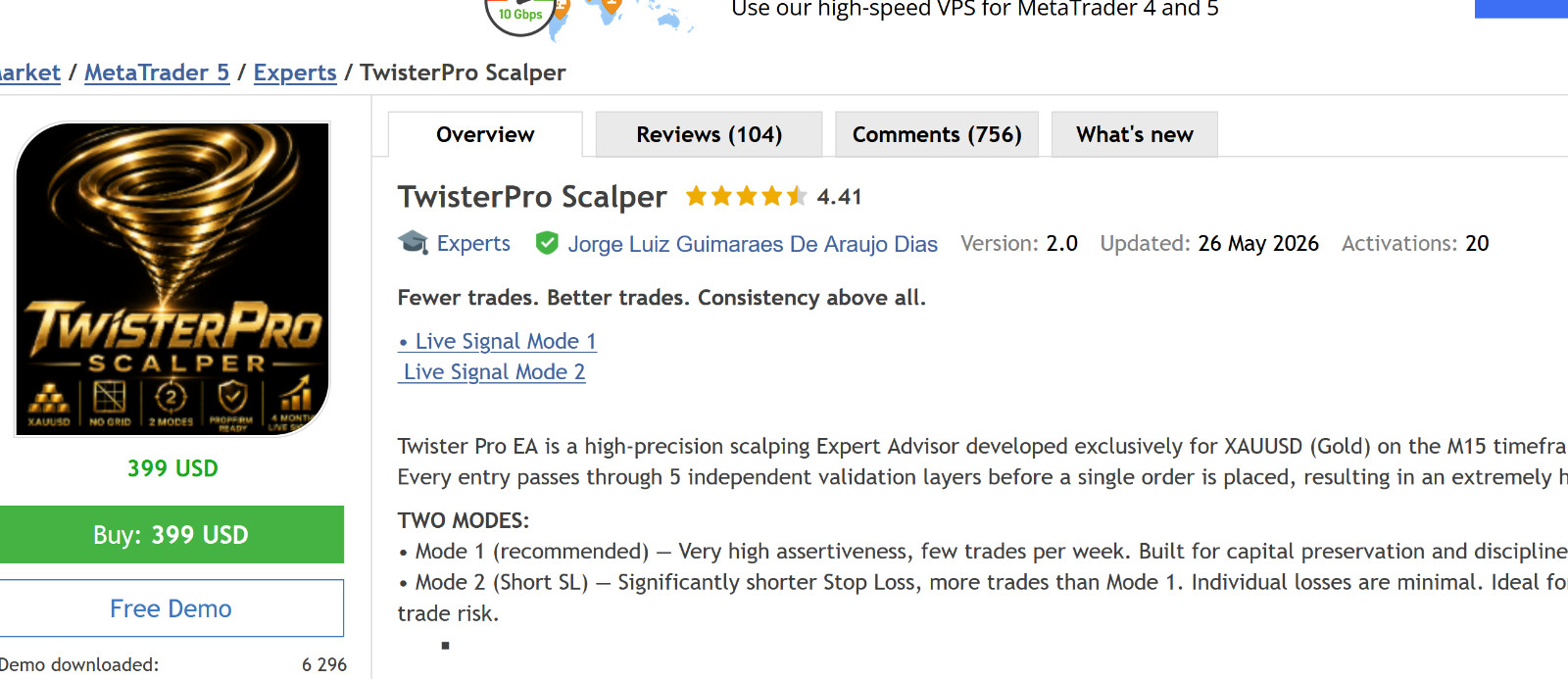 v2.0 TwisterPro Scalper EA Metatrader MT5 Gold Bot Trading Forex Robot prop firm