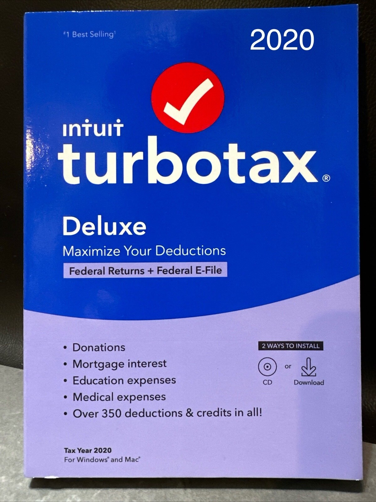TurboTax DELUXE 2020 Federal Return Efile CD Physical Disc Windows Mac -No State