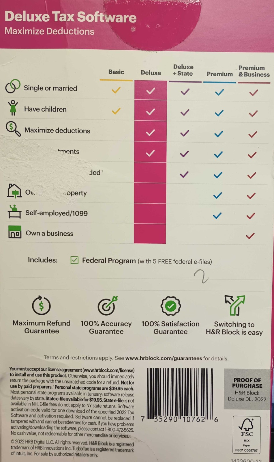 H&R Block Tax Software Deluxe 2022 Download