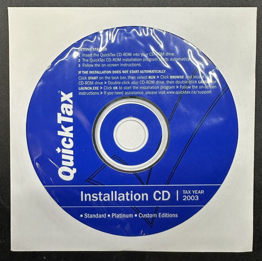 Intuit QuickTax 2003 – Installation CD Vintage Software Standard / Platinum CDA