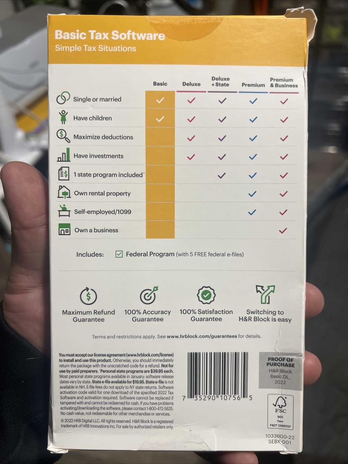 H&R Block 2022 Tax Software – Basic Simple Tax Situations PC/MAC ~ SEALED BOX