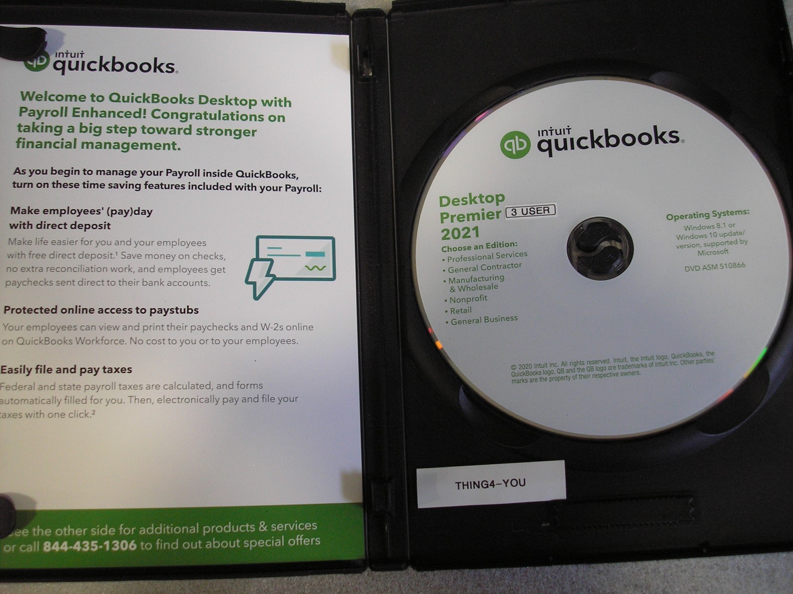 INTUIT QUICKBOOKS DESKTOP PREMIER 2021 WINDOWS PC =PERMANENT 3 USER LICENSE=