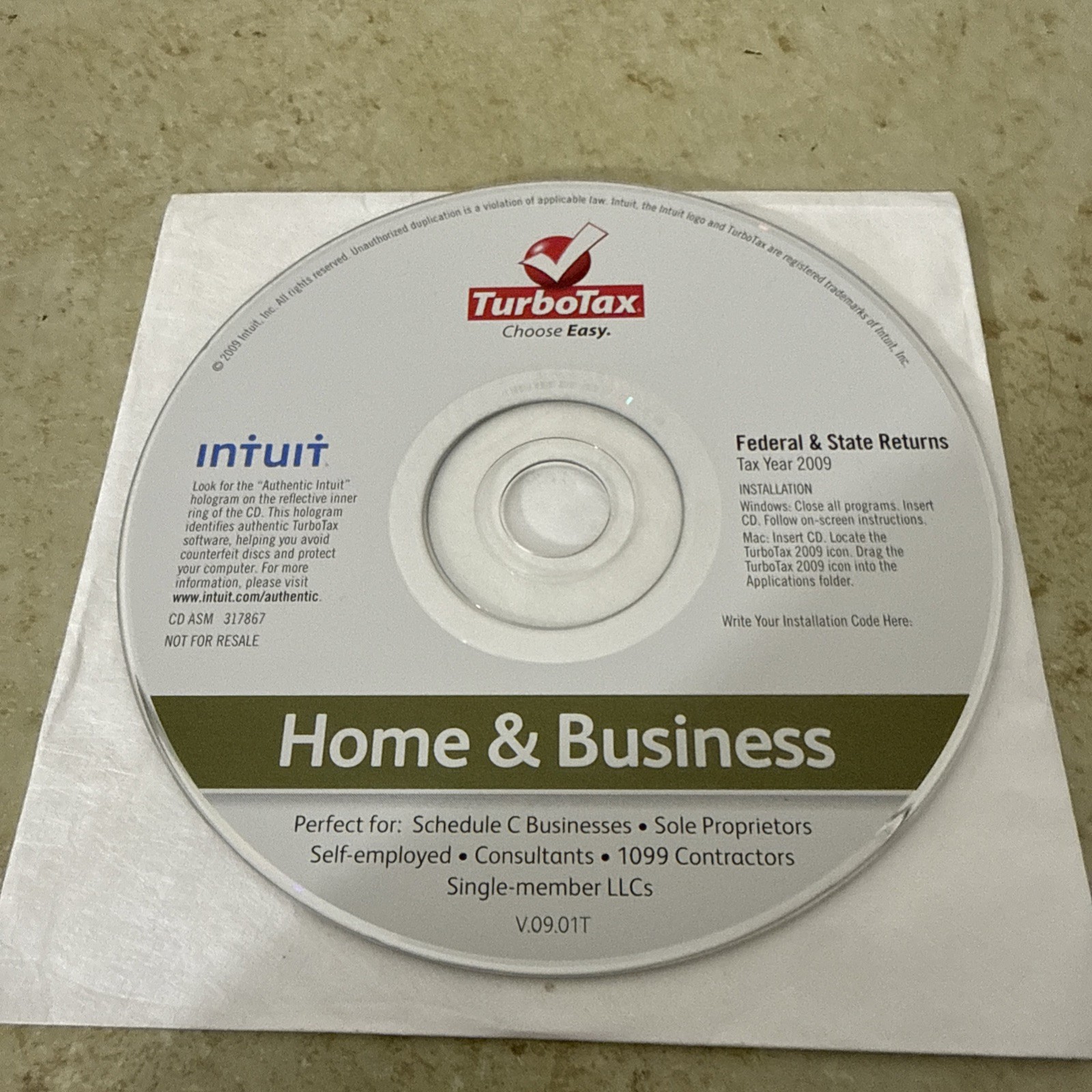 Turbotax Home and Business 2009 Federal & State Schedule C For Windows & Mac