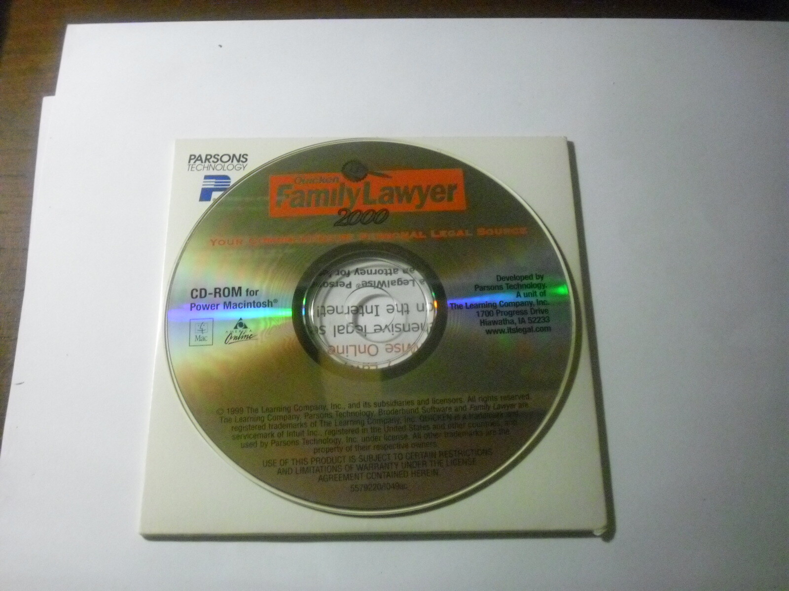 Quicken Family Lawyer 2000 w AOL Installed (for Power Macintosh Apple OS 9.x)