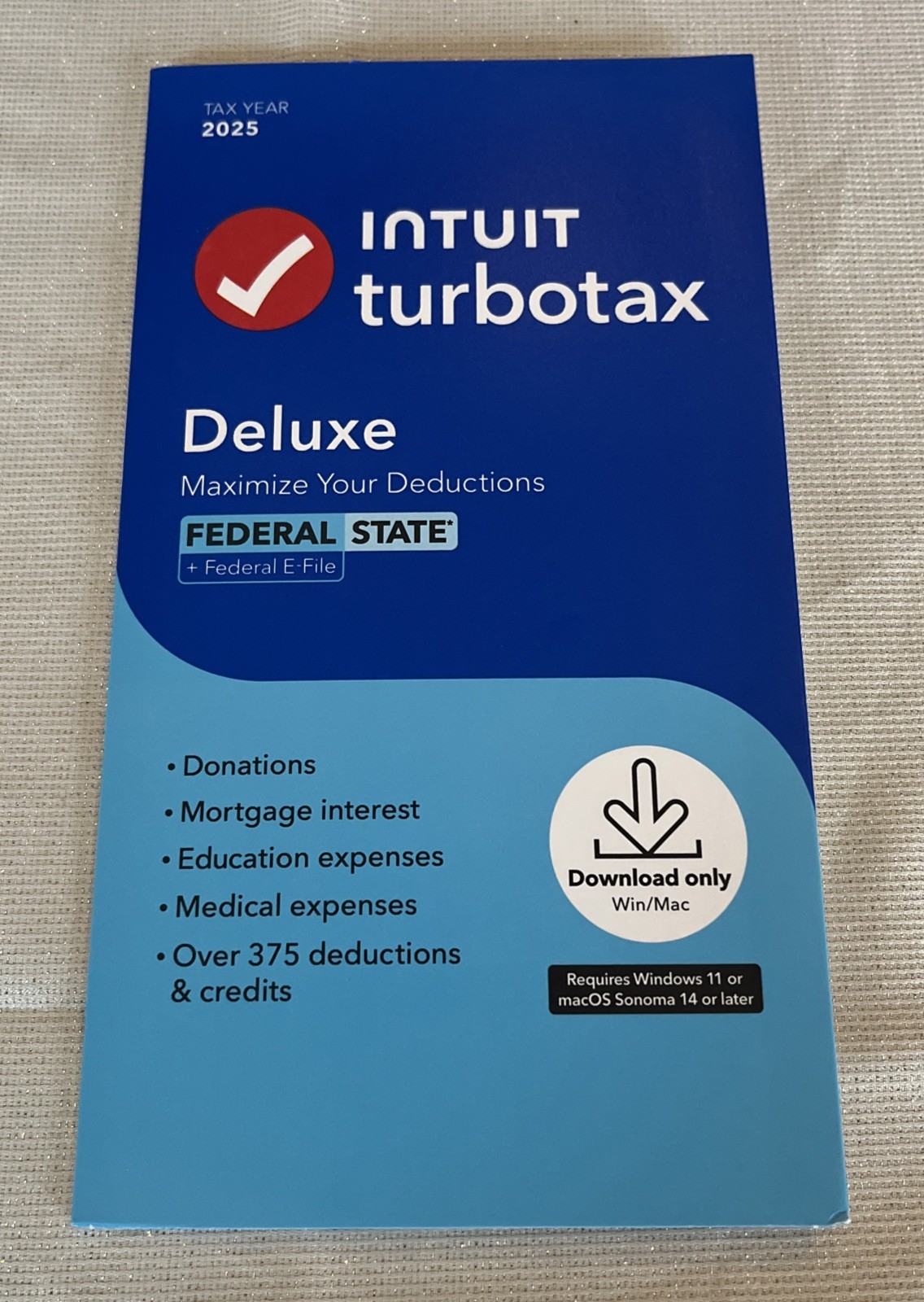 TurboTax Deluxe Desktop 2025 Federal & State Tax Return Product Key Card Desktop