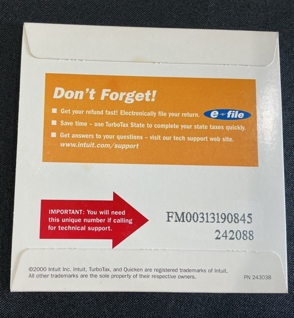 Quicken TurboTax Deluxe Tax Year 2000 for Windows Refund 1040 W-2