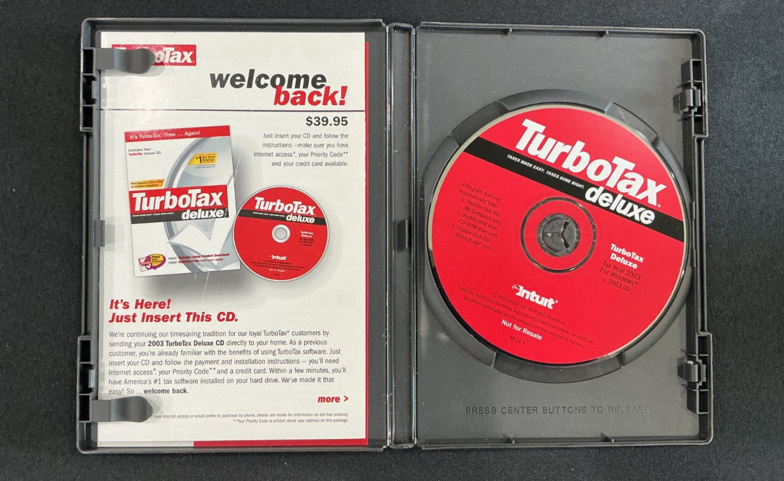 TurboTax Deluxe Software, 2003 Tax Year, Federal and State Tax CDs, Intuit